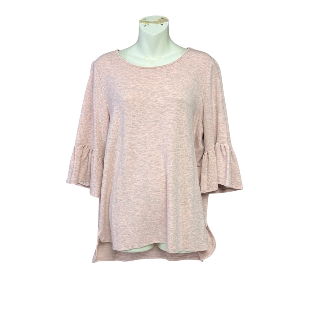 Adrianna Papell Light Blush Pink Ruffle Sleeve Knit Top